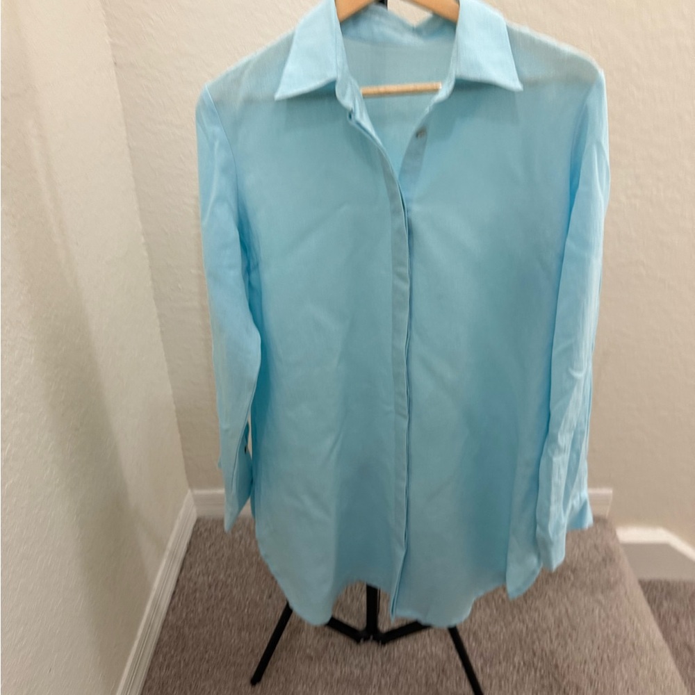 Light Blue women Shirt 100 linen